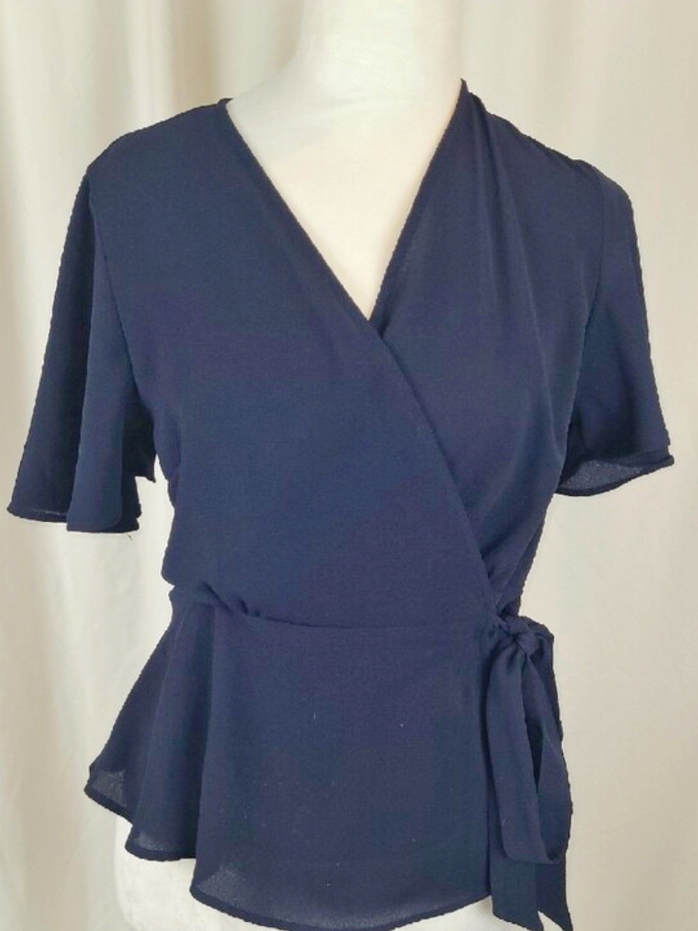 Monteau Navy Blue Wrap Peplum Top - Size M (EUC)